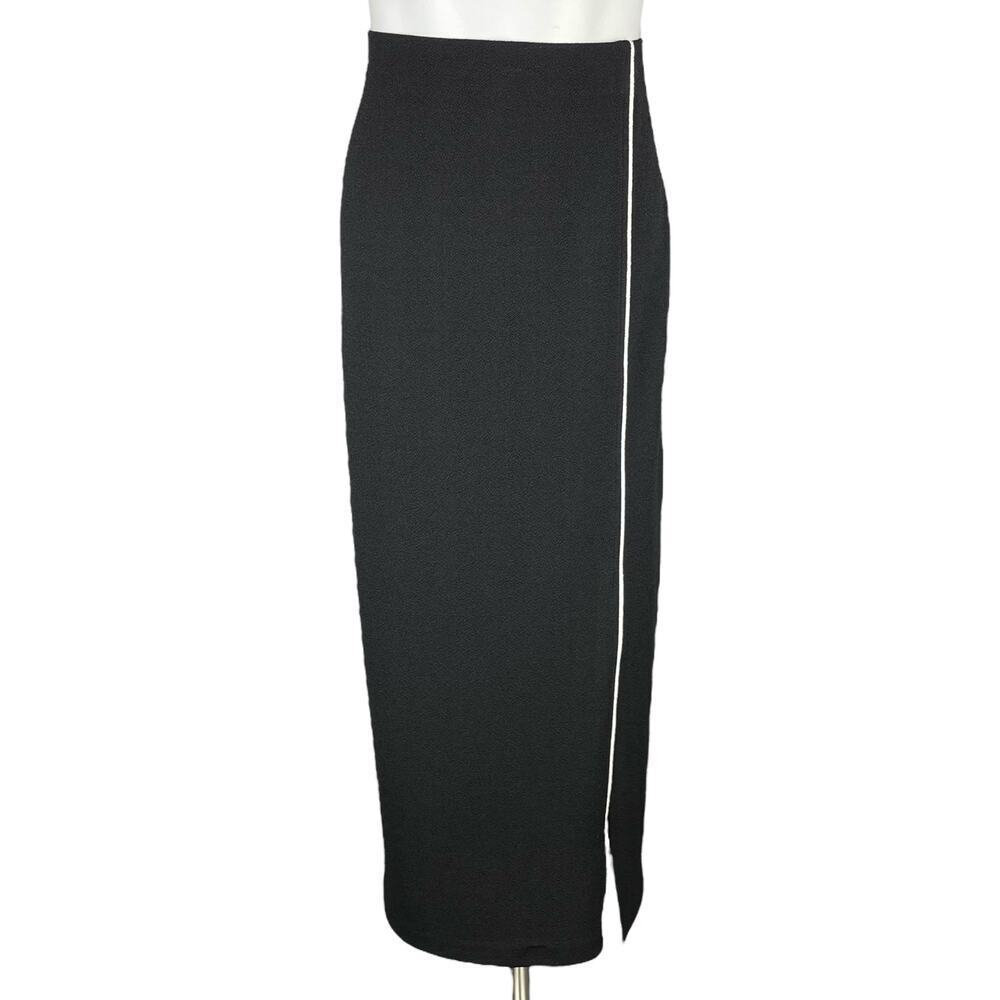 FRANK LYMAN Design Vintage Pull-On Maxi Skirt Sz 10 Front Slit White Piping